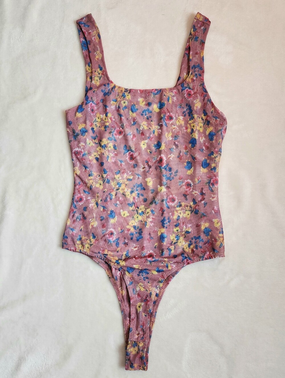 Lulu's Mauve Floral Square-Neck Sleeveless Bodysuit Medium
